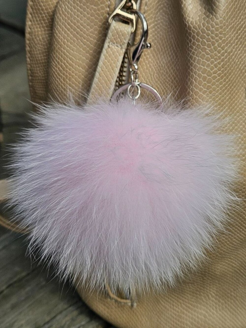 Light Pink Real Fox Fur Bag Charm, Powder Fur Accessory, Luxury Keychain
